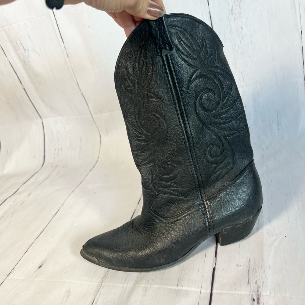 Vintage soft black leather with silver tips western cowboy boots - Picture 8 of 15